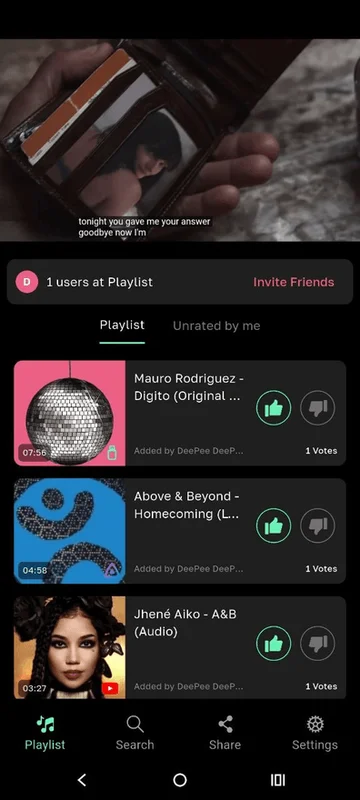 PartyPlayer app playlist