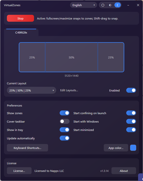 VirtualZones app on Windows