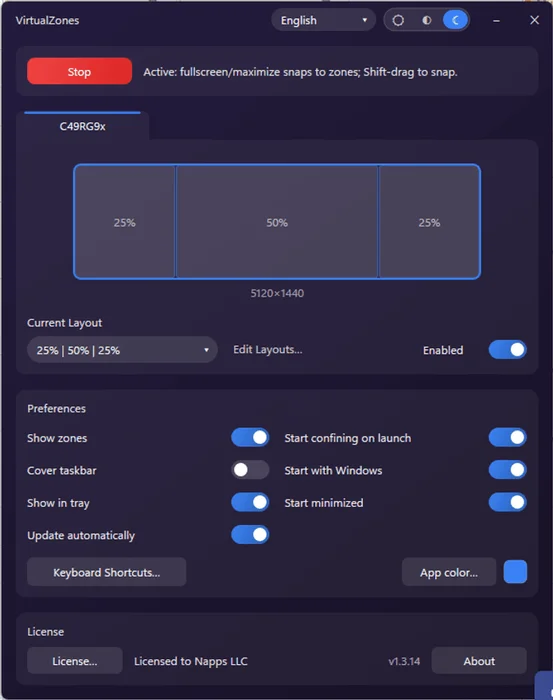 VirtualZones app on Windows